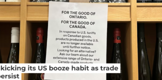 One of the most visible ways that Canada responded to President Donald Trump’s tariffs was by sharply restricting U.S. alcohol sales. AP Photo/Jill Colvin